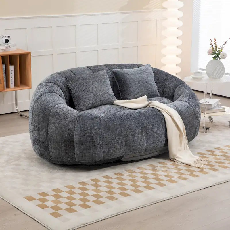 Gray Modern 59 Chenille Loveseat Chaise Lounge Chair