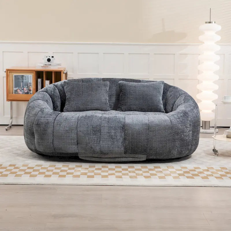 Fauteuil de salon Loveseat surdimensionné gris en chenille rembourré de mousse avec accoudoirs