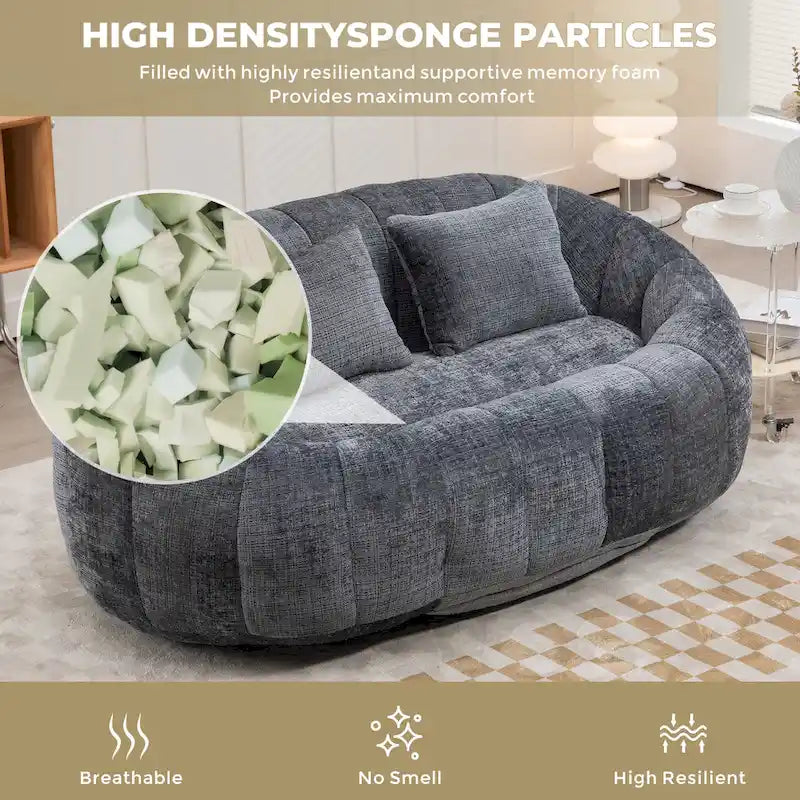 Fauteuil de salon Loveseat surdimensionné gris en chenille rembourré de mousse avec accoudoirs