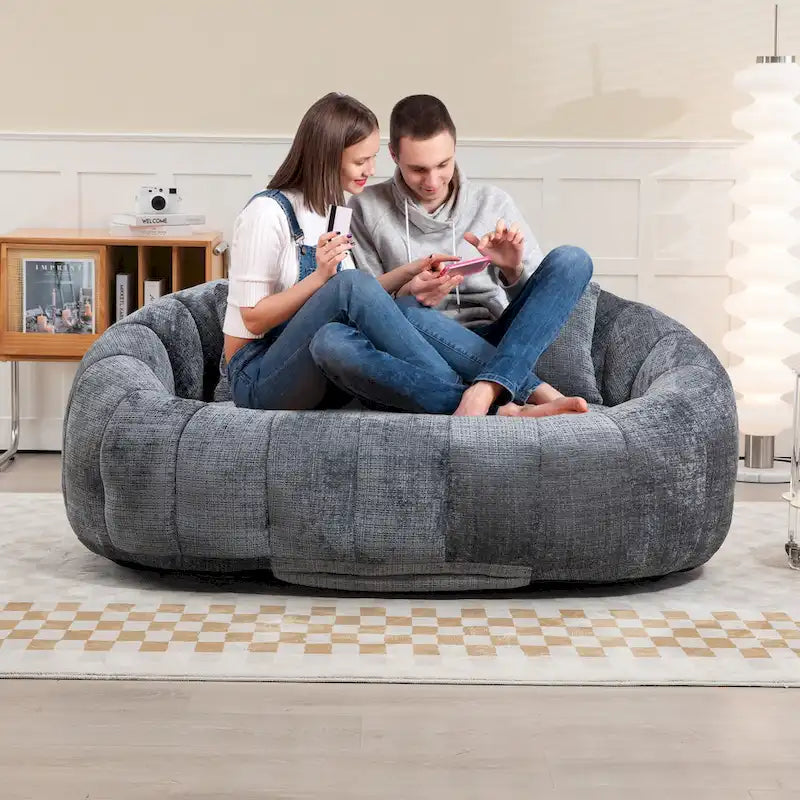 Fauteuil de salon Loveseat surdimensionné gris en chenille rembourré de mousse avec accoudoirs