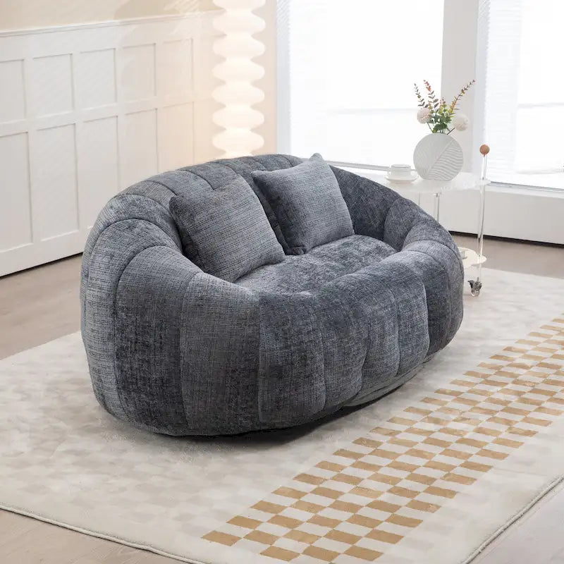 Fauteuil de salon Loveseat surdimensionné gris en chenille rembourré de mousse avec accoudoirs