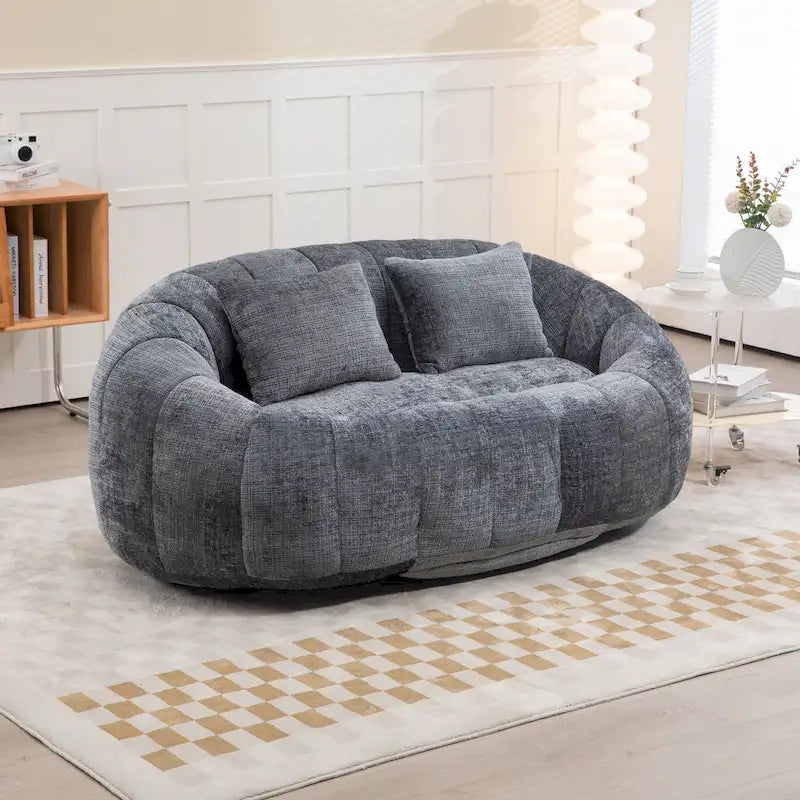 Fauteuil de salon Loveseat surdimensionné gris en chenille rembourré de mousse avec accoudoirs