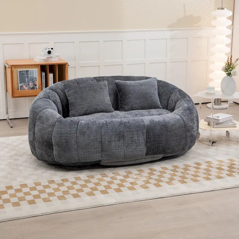 Fauteuil de salon Loveseat surdimensionné gris en chenille rembourré de mousse avec accoudoirs