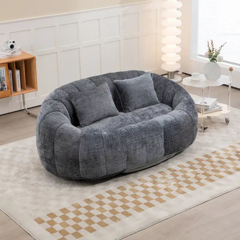 Fauteuil de salon Loveseat surdimensionné gris en chenille rembourré de mousse avec accoudoirs