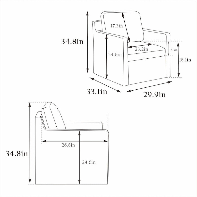 Fauteuil d'appoint pivotant en chenille avec coussin de dossier amovible