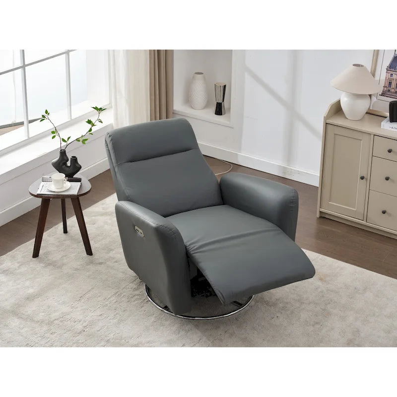Fauteuil inclinable électrique pivotant et coulissant en similicuir avec port USB