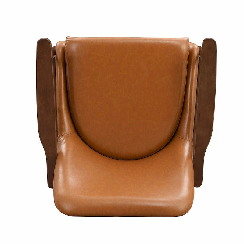 Fauteuil d'appoint en similicuir marron Cognac, structure en bois massif, pieds en laiton
