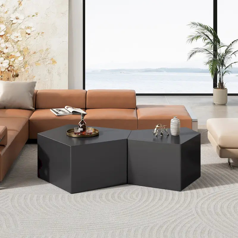 Table basse géométrique pentagonale irrégulière MDF Or Noir Salon Moderne