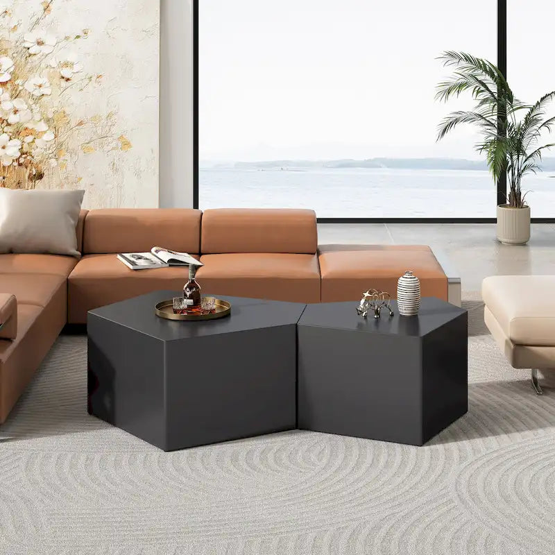 Table basse géométrique pentagonale irrégulière MDF Or Noir Salon Moderne