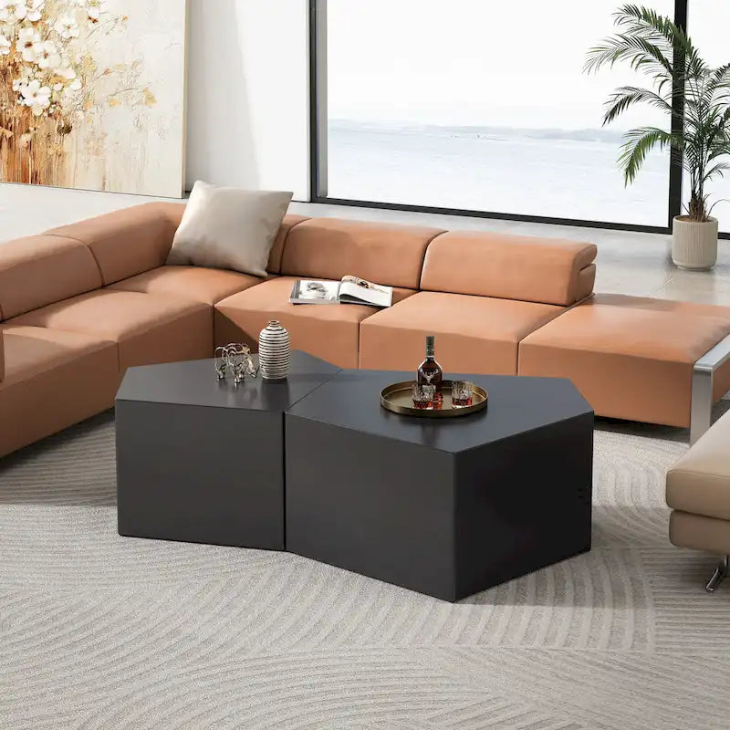 Table basse géométrique pentagonale irrégulière MDF Or Noir Salon Moderne
