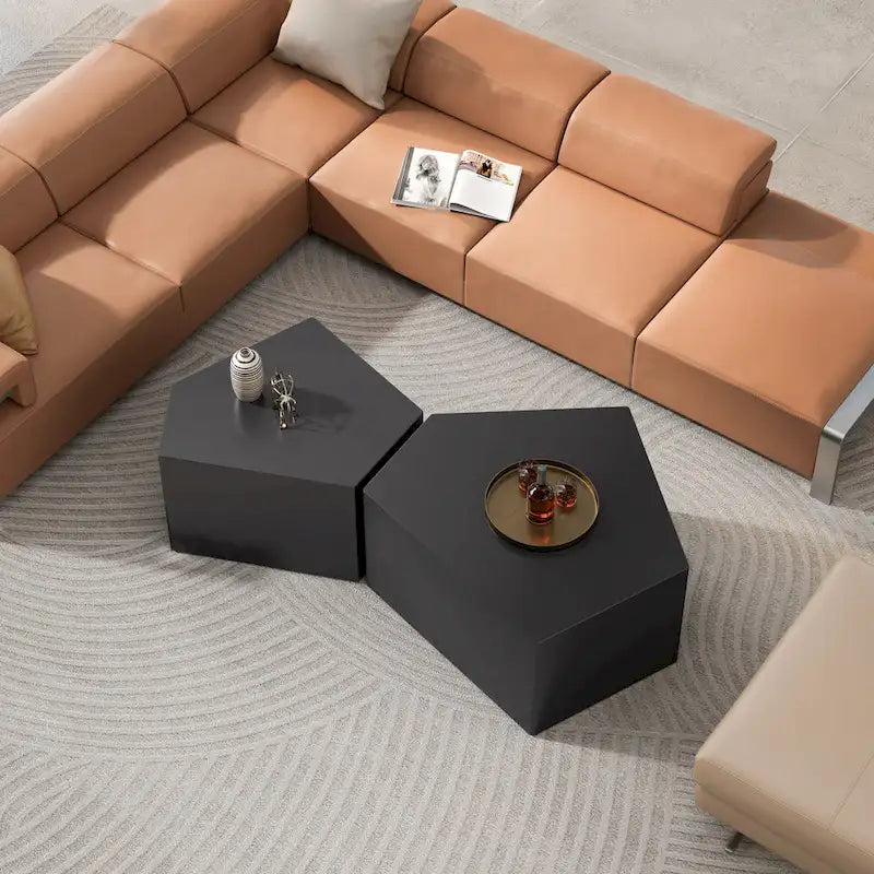 Table basse géométrique pentagonale irrégulière MDF Or Noir Salon Moderne