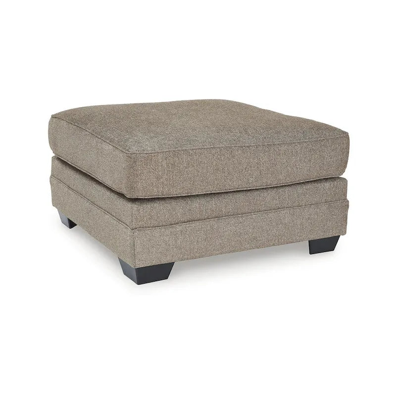 Grand pouf carré d'appoint, polyester marron foncé, motif pied-de-poule, capitonné