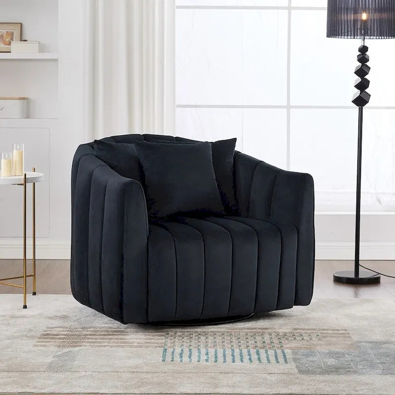Fauteuil d'appoint pivotant en velours capitonné avec rotation à 360°
