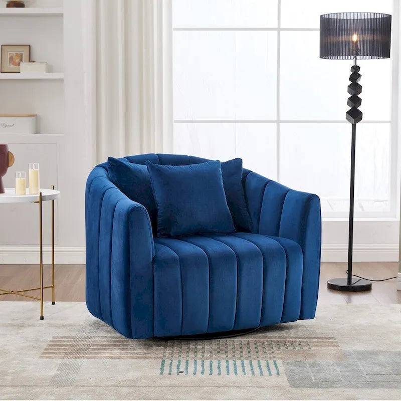 Fauteuil d'appoint pivotant en velours capitonné avec rotation à 360°