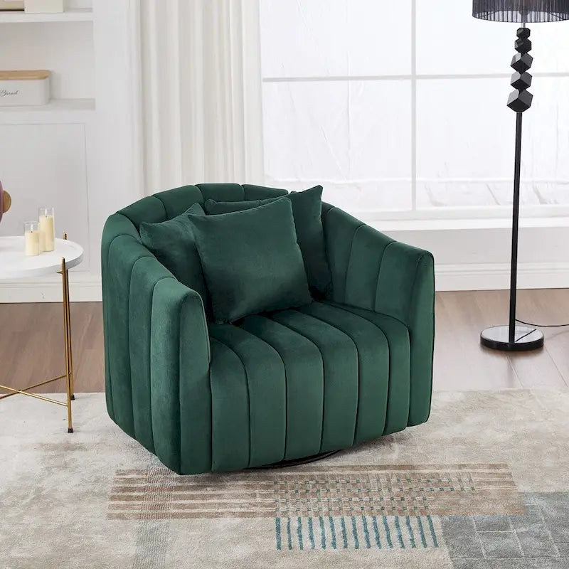 Fauteuil d'appoint pivotant en velours capitonné avec rotation à 360°