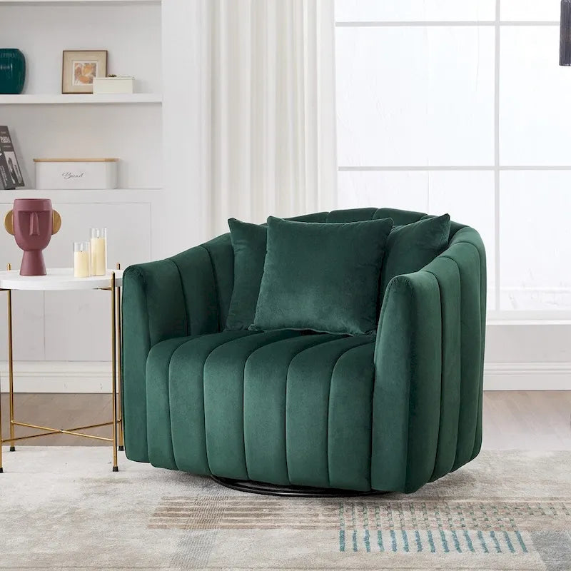 Fauteuil d'appoint pivotant en velours capitonné avec rotation à 360°