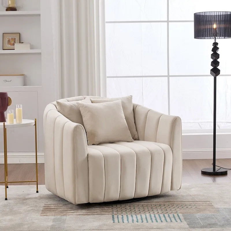 Fauteuil d'appoint pivotant en velours capitonné avec rotation à 360°