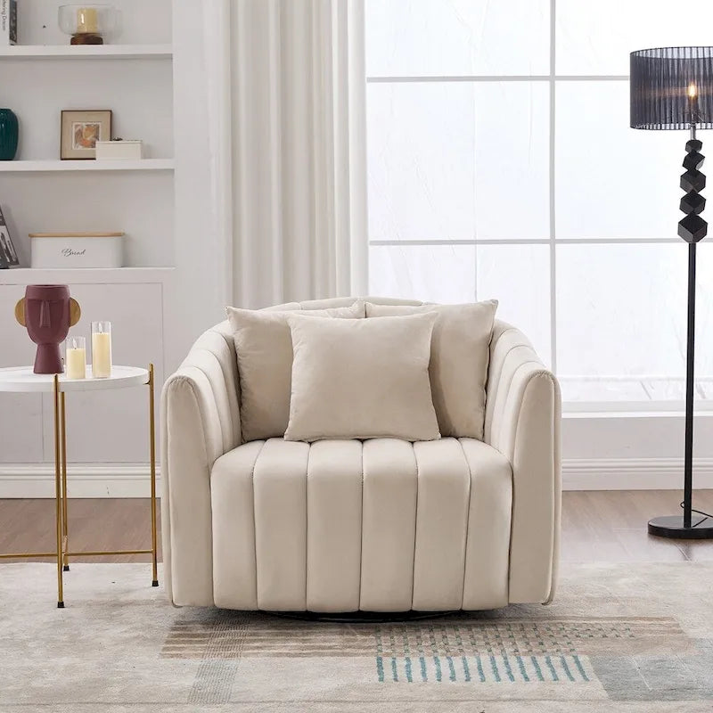 Fauteuil d'appoint pivotant en velours capitonné avec rotation à 360°