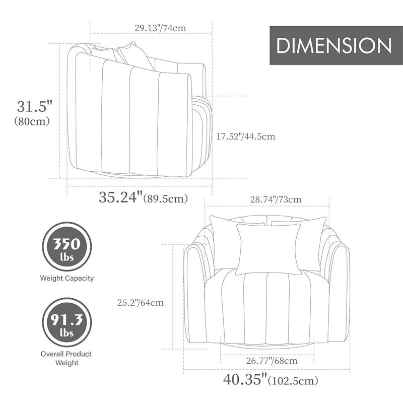 Fauteuil d'appoint pivotant en velours capitonné avec rotation à 360°