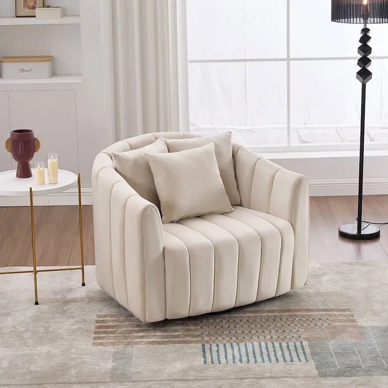 Fauteuil d'appoint pivotant en velours capitonné avec rotation à 360°