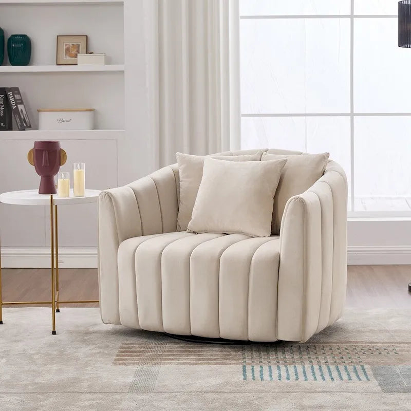 Fauteuil d'appoint pivotant en velours capitonné avec rotation à 360°