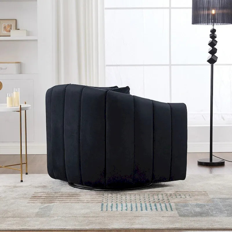 Fauteuil d'appoint pivotant en velours capitonné avec rotation à 360°