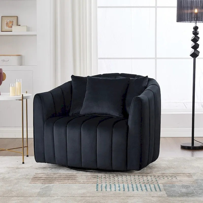 Fauteuil d'appoint pivotant en velours capitonné avec rotation à 360°