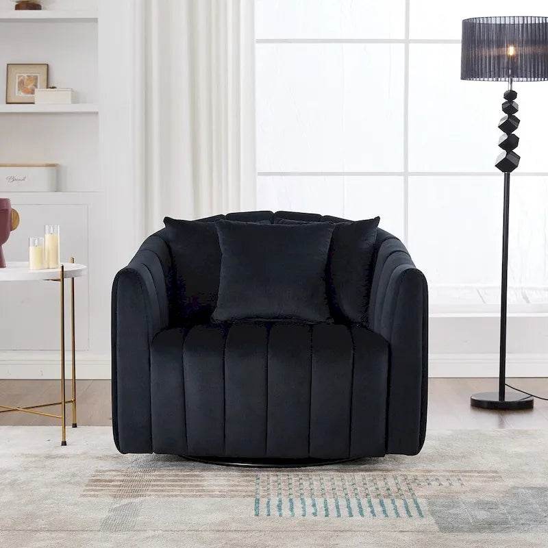 Fauteuil d'appoint pivotant en velours capitonné avec rotation à 360°