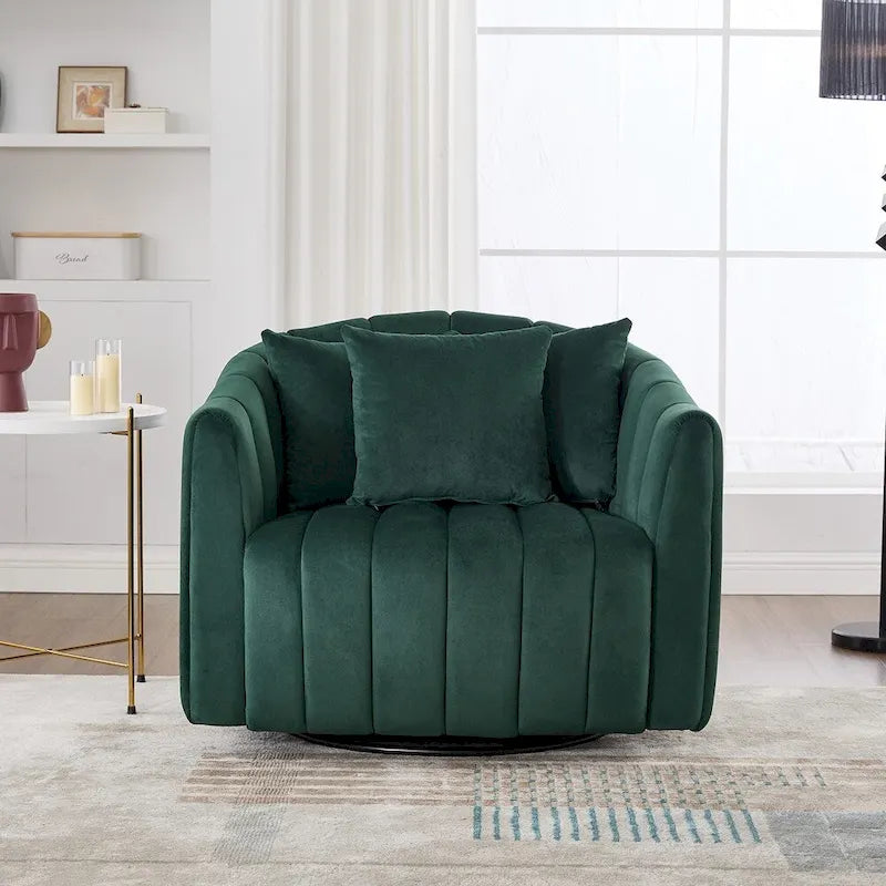 Fauteuil d'appoint pivotant en velours capitonné avec rotation à 360°