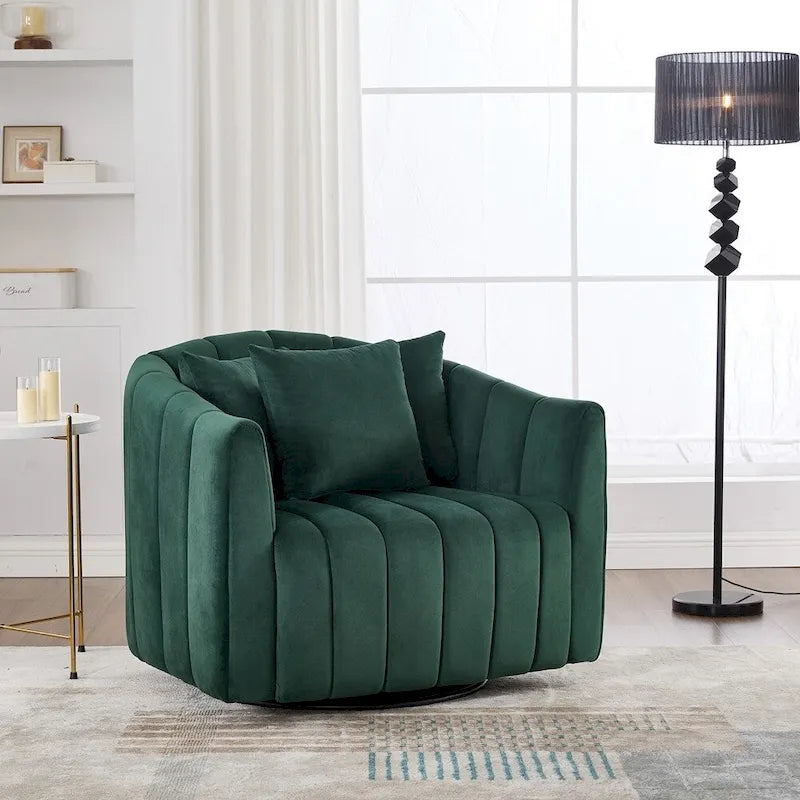 Fauteuil d'appoint pivotant en velours capitonné avec rotation à 360°