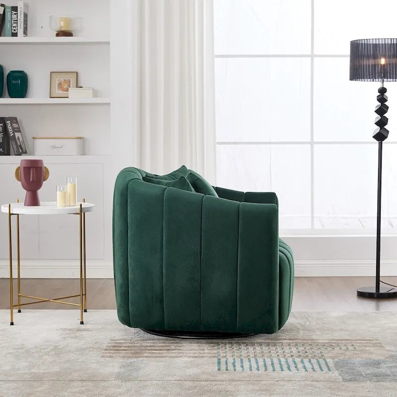 Fauteuil d'appoint pivotant en velours capitonné avec rotation à 360°