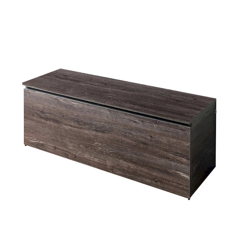 Banc de rangement coffre gris style rustique avec charnières de sécurité et couvercle relevable