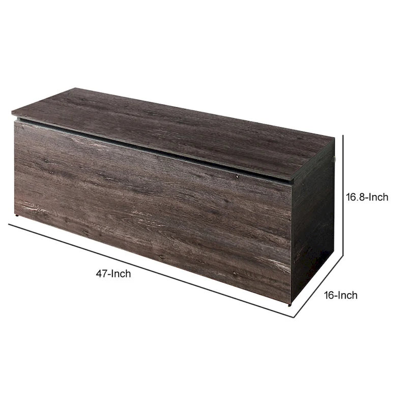 Banc de rangement coffre gris style rustique avec charnières de sécurité et couvercle relevable