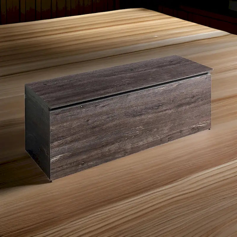 Banc de rangement coffre gris style rustique avec charnières de sécurité et couvercle relevable