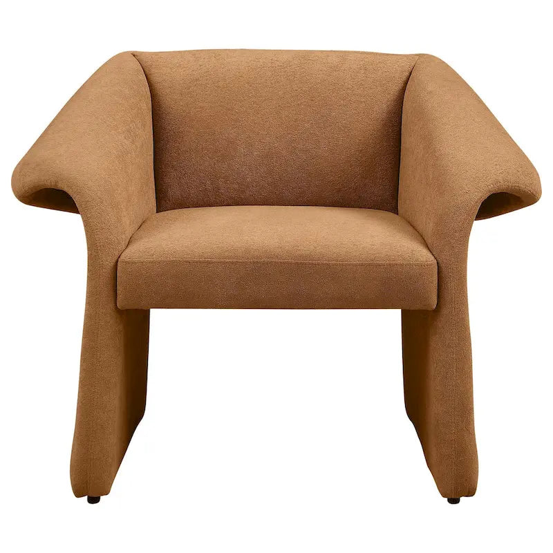 Fauteuil d'appoint rembourré à accoudoirs inclinés en daim couleur miel orangé