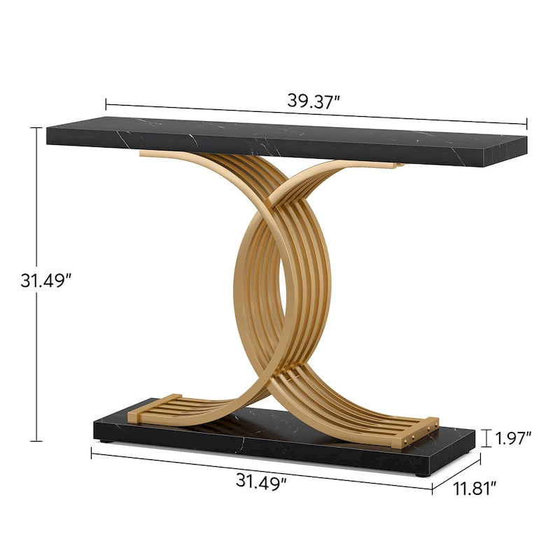 Console rustique en bois avec piétement en métal noir en forme de X