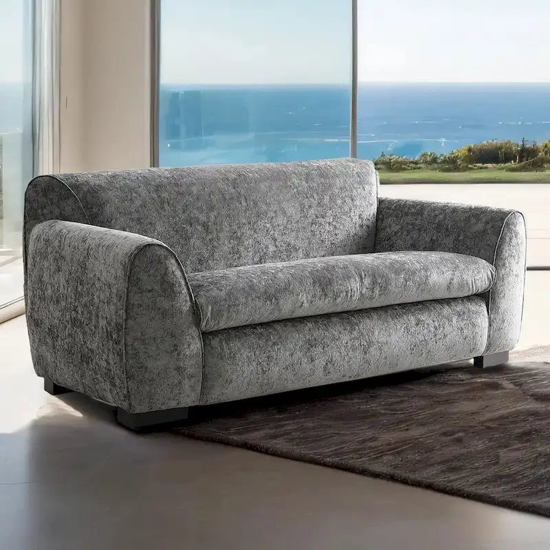 Causeuse rembourrée avec revêtement en velours chenille bleu gris