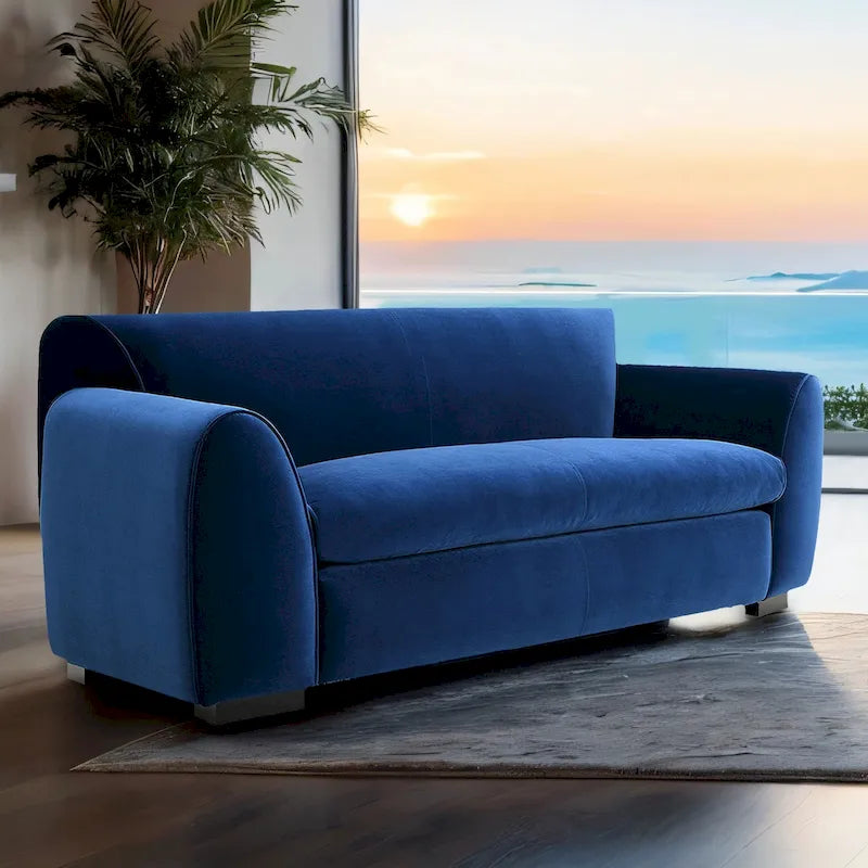 Causeuse rembourrée avec revêtement en velours chenille bleu gris