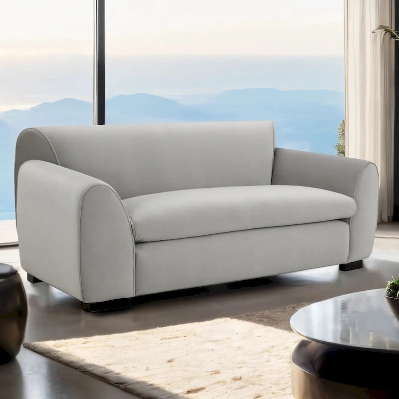 Causeuse rembourrée avec revêtement en velours chenille bleu gris