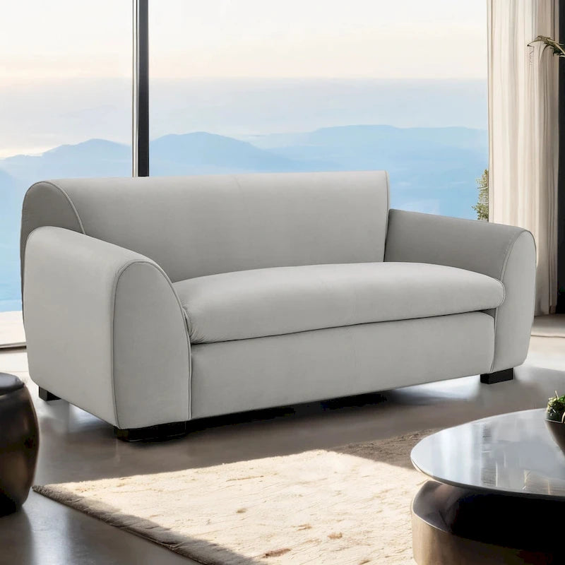 Causeuse rembourrée avec revêtement en velours chenille bleu gris