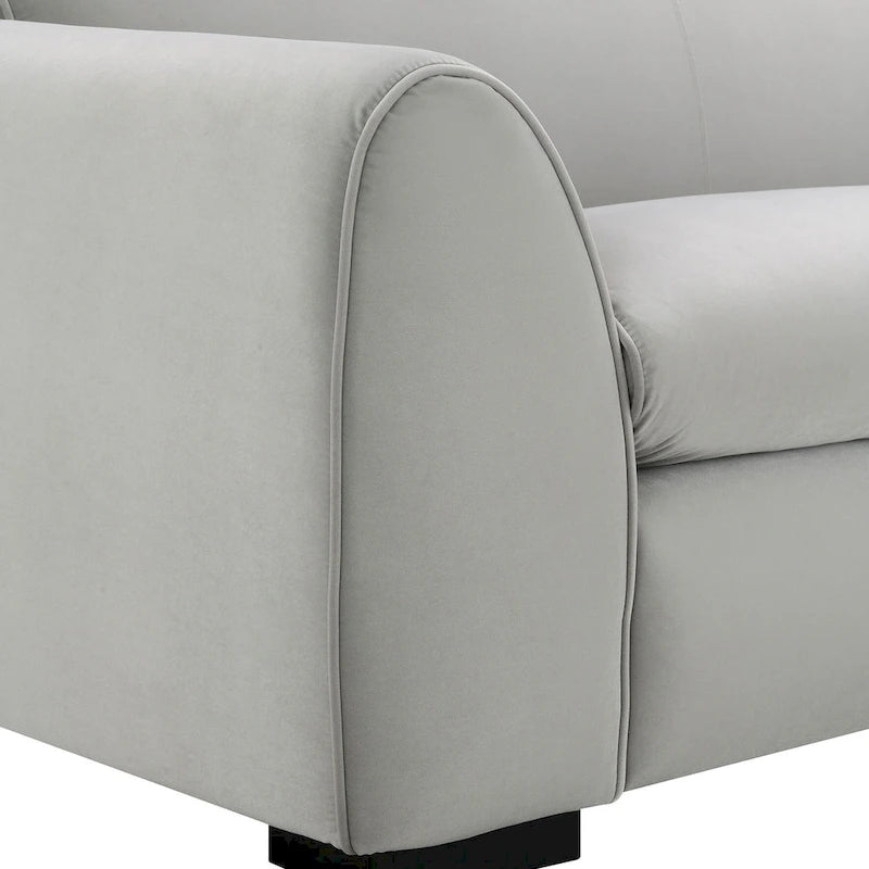 Causeuse rembourrée avec revêtement en velours chenille bleu gris