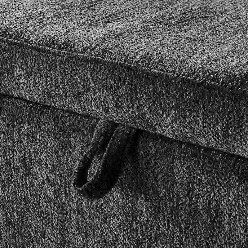 Banc de rangement en tissu chenille accoudoirs incurvés assise rembourrée orange gris blanc