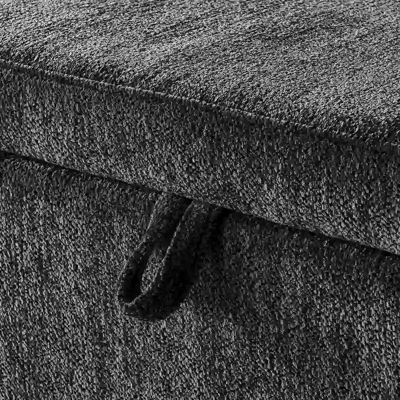 Banc de rangement en tissu chenille accoudoirs incurvés assise rembourrée orange gris blanc