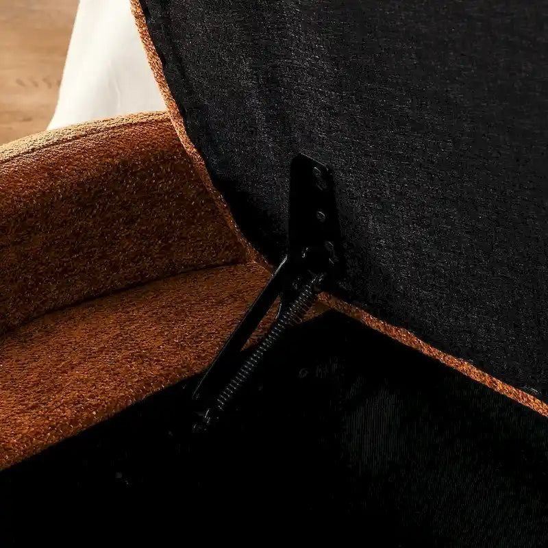 Banc de rangement en tissu chenille accoudoirs incurvés assise rembourrée orange gris blanc