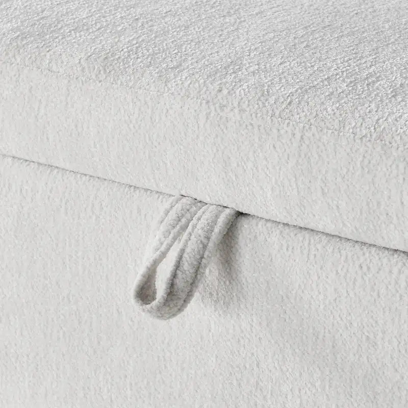 Banc de rangement en tissu chenille accoudoirs incurvés assise rembourrée orange gris blanc