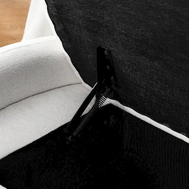 Banc de rangement en tissu chenille accoudoirs incurvés assise rembourrée orange gris blanc