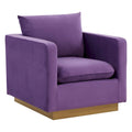 Fauteuil d'appoint en velours avec piètement plinthe en acier inoxydable doré, multicolore