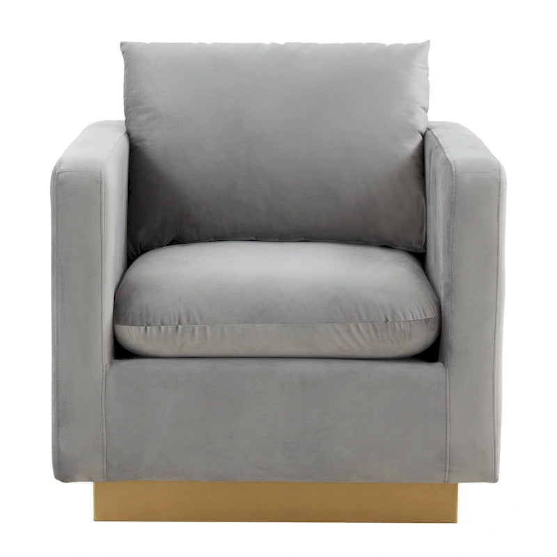 Fauteuil d'appoint en velours avec piètement plinthe en acier inoxydable doré, multicolore