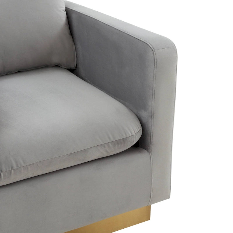 Fauteuil d'appoint en velours avec piètement plinthe en acier inoxydable doré, multicolore