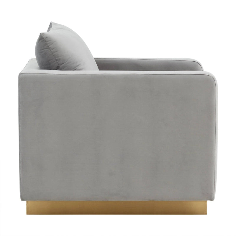 Fauteuil d'appoint en velours avec piètement plinthe en acier inoxydable doré, multicolore